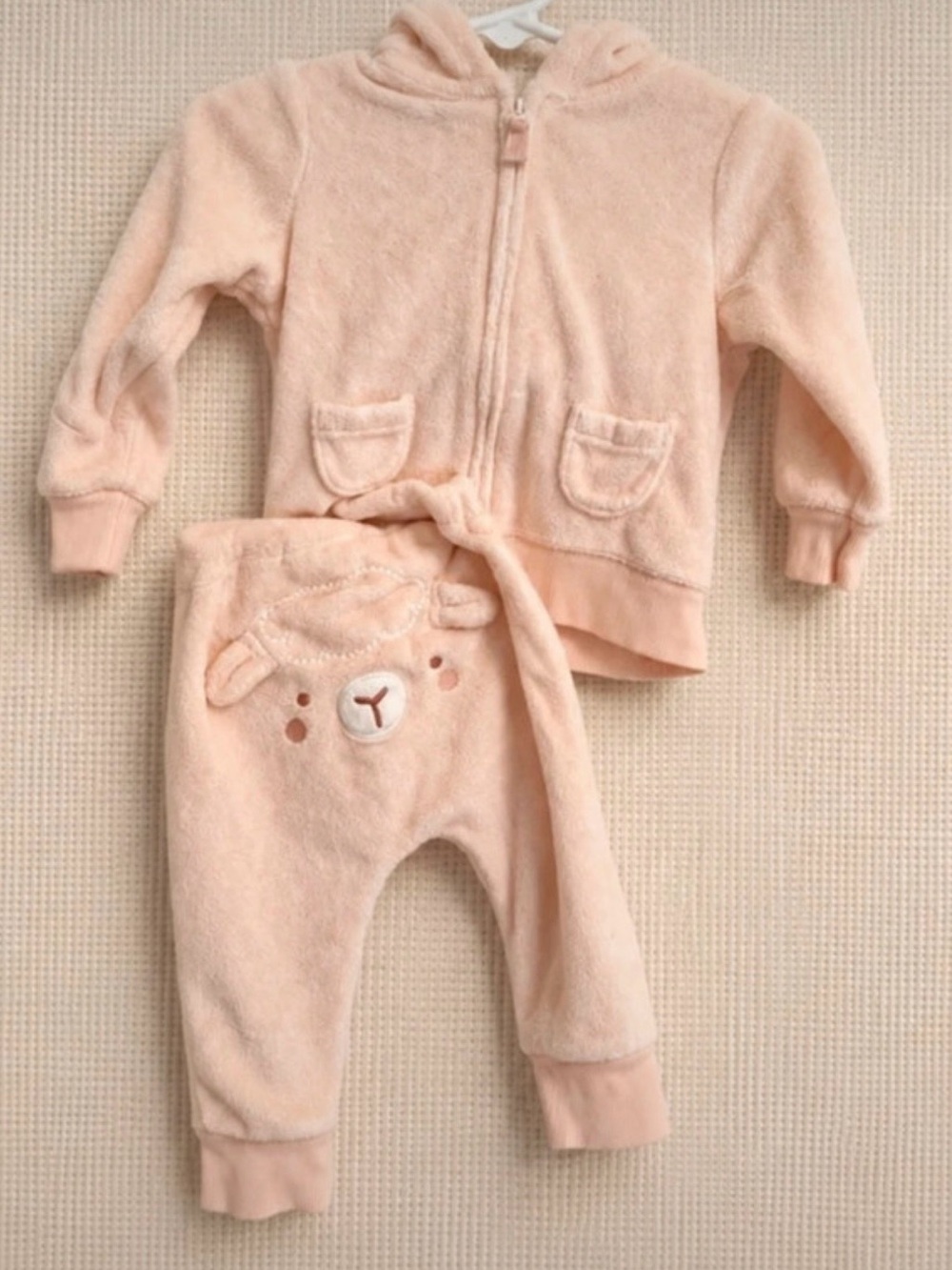 Carter’s 6 months Plush Peach Baby Hoodie & Lamb Joggers Set